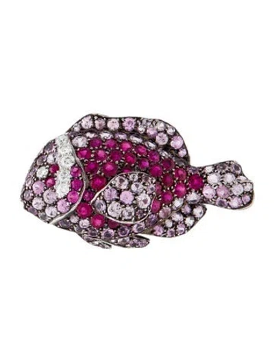 Pre-owned Emsaru 18k Ruby, Sapphire & Diamond Fish Brooch In Multi