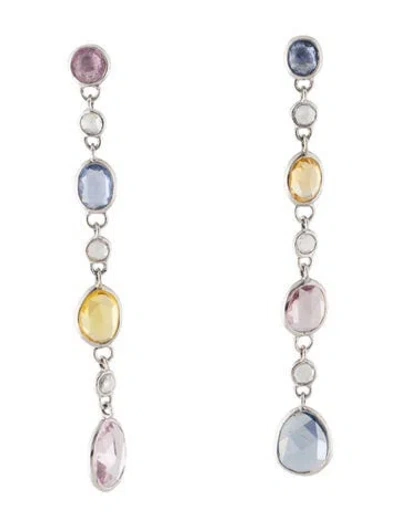 Pre-owned Emsaru 18k Sapphire & Diamond Drop Earrings In Multi