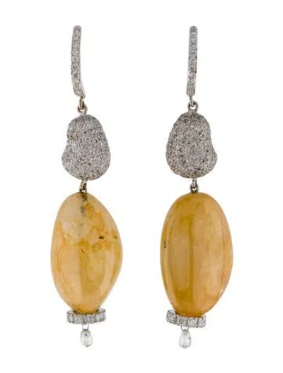 Pre-owned Emsaru 18k Sapphire & Diamond Drop Earrings In Multi