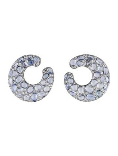 Pre-owned Emsaru 18k Sapphire & Diamond Earclip Earrings In Multicolor