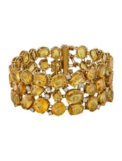 Pre-owned Emsaru 18k Sapphire & Diamond Link Bracelet, 6.5" In Multicolor