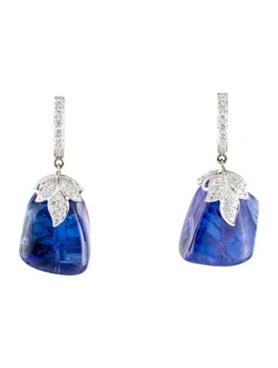 Pre-owned Emsaru 18k Tanzanite & Diamond Drop Earrings In Multi
