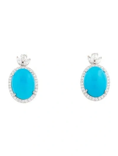 Pre-owned Emsaru 18k Turquoise & 1.32ctw Diamond Convertible Ear Clips In Multicolor