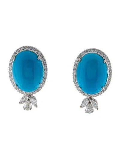 Pre-owned Emsaru 18k Turquoise & Diamond Clip-on Earrings In Multi