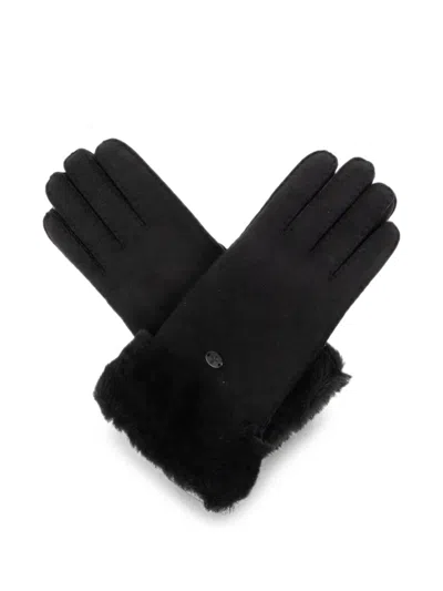 Emu Australia Apollo Bay Sheepskin-trimmed Suede Gloves In Black