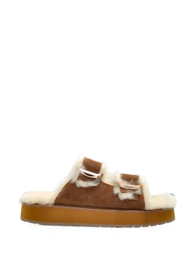 Emu Australia Cabello Shearling-trim Platform Sandals In Brown