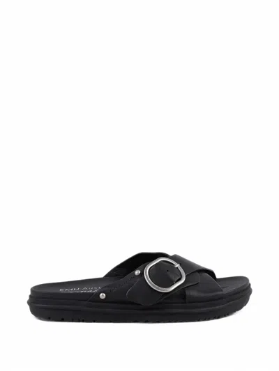 Emu Australia Ebony Buckle-detail Crossover-strap Slides In Black