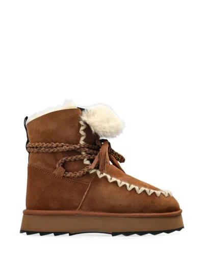 Emu Australia Elise Whipstitch Shearling-trim Boots In Brown