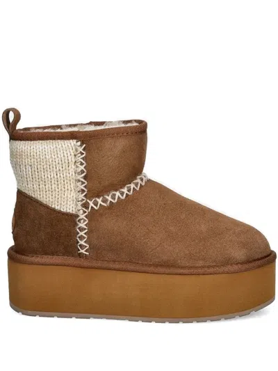 Emu Australia Knitted-panel Platform Boots In Brown