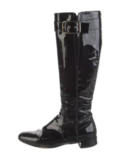 Pre-owned Emu Australia Patent Leather Riding Boots In Black