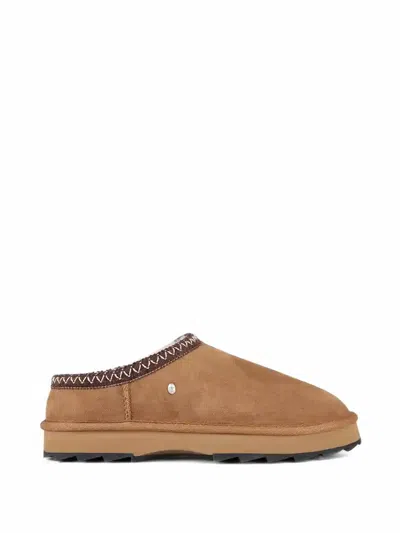 Emu Australia Sharky Scuff Embroidered-trim Leather Flat Mules In Brown