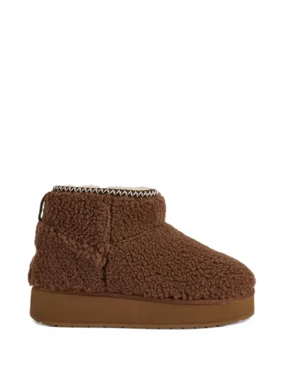 Emu Australia Stinger Micro Flatform Teddy Ankle Boots In Brown