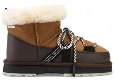 Pre-owned Emu Australia Women's  Blurred Micro Boot Sneakers In Chestnut In Brown
