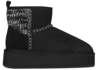 Pre-owned Emu Australia Women's  Stinger Knit Flatform Boot Sneakers In Black
