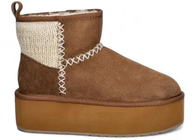 Pre-owned Emu Australia Women's  Stinger Knit Flatform Boot Sneakers In Chestnut In Brown