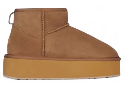 Pre-owned Emu Australia Women's  Stinger Micro Flatform Boot Sneakers In Chestnut In Brown