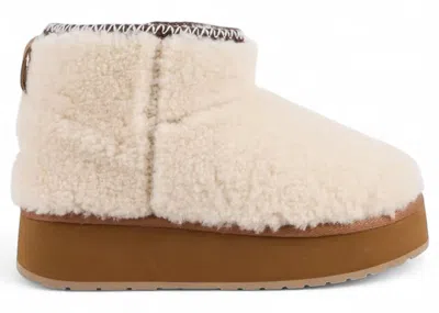 Pre-owned Emu Australia Women's  Stinger Micro Flatform Boot Teddy Sneakers In Natural In Brown
