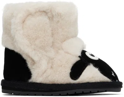 Emu Baby Off-white & Black 'shaun The Sheep' Pre-walkers In Natural