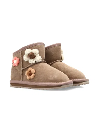 Emu Flower-detail Ankle Boots In Brown