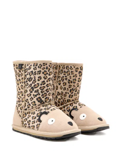 Emu Kids' Leopard-print Boots In Neutral