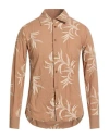 En Avance Man Shirt Camel Size Xl Cotton In Brown
