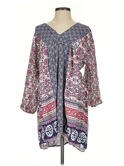 Pre-owned En Creme 3/4 Sleeve Blouse In Blue