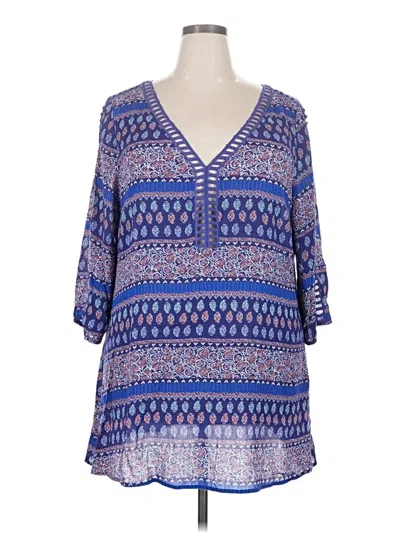 Pre-owned En Creme 3/4 Sleeve Blouse In Blue