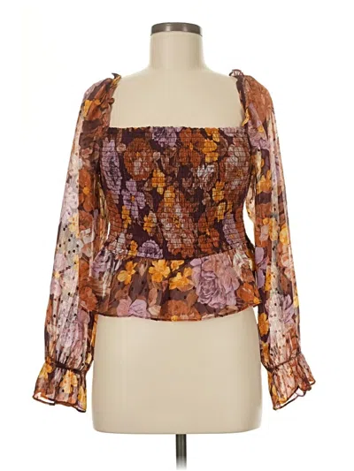 Pre-owned En Creme 3/4 Sleeve Blouse In Brown