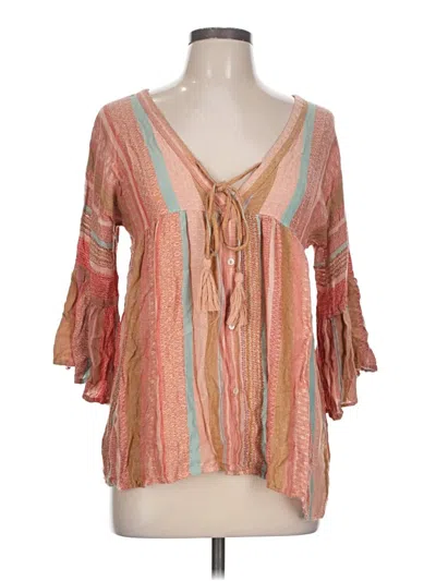 Pre-owned En Creme 3/4 Sleeve Blouse In Tan