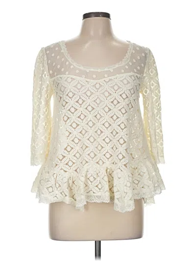 Pre-owned En Creme 3/4 Sleeve Top Ivory Square Neckline Tops In White