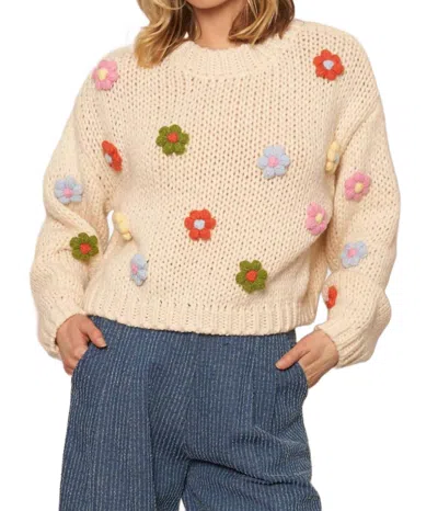 En Creme 3d Flower Sweater In Cream In White
