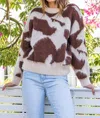 En Creme Cow Print Brushed Sweater In Brown In Brown