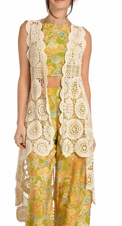 En Creme Crochet High Low Vest In Cream In White