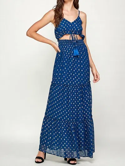 En Creme Cut Out Maxi Dress In Navy/gold In Blue