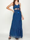 En Creme Cut Out Maxi Dress In Navy/gold In Multi