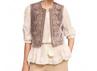 En Creme Embroidered Sequin Velvet Vest In Grey In Gray