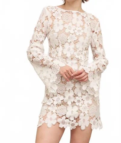 En Creme Floral Lace Bell Sleeve Mini Dress In White