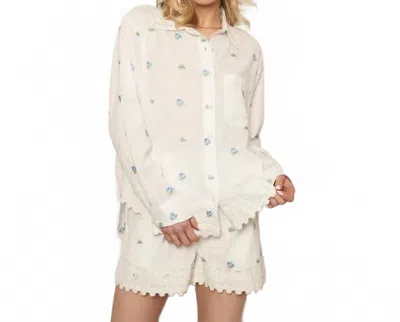 En Creme Floral Lace Trim Top In White
