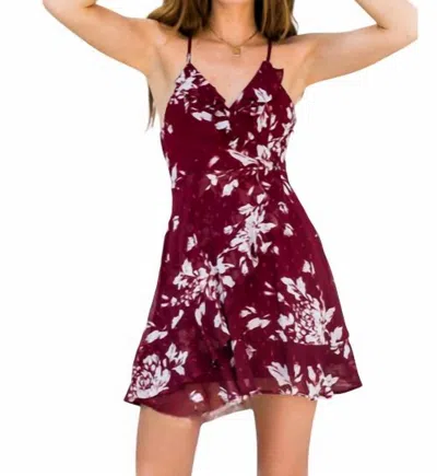 En Creme Floral Ruffle Mini Dress In Wine