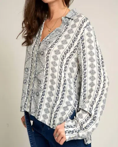 En Creme Floral Stripe Blouse In White/navy In Multi