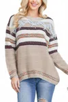 En Creme Fringe & Stitch Detail Sweater In Beige In Neutral
