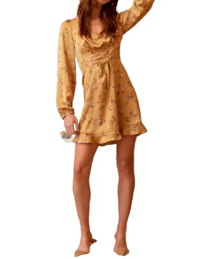 En Creme Front Lace-up Mini Dress In Gold In Multi