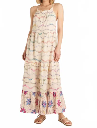 En Creme Giselle Embroidered Maxi Dress In White Multi