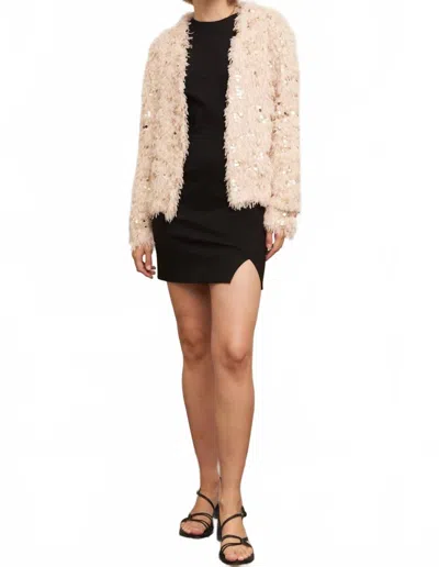En Creme Glitter Sequin Cardigan In Beige Gold In Pink