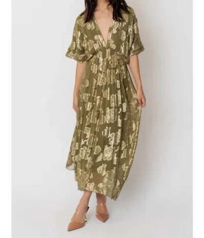 En Creme Gold Detail Maxi Dress In Olive In Green