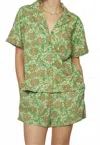 En Creme Green/pink Flower Short Set In Green