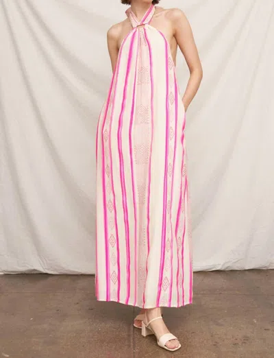 En Creme Halter Embroidered Maxi Dress In Pink