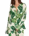 En Creme Palms Away Long Sleeve Button Up Top In Green In Green