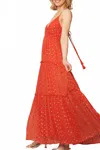 En Creme Lisa Metallic Polka Dot Sleeveless Maxi Dress In Orange In Orange