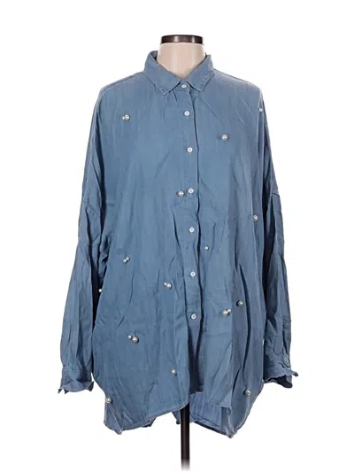 Pre-owned En Creme Long Sleeve Button Down Shirt In Blue